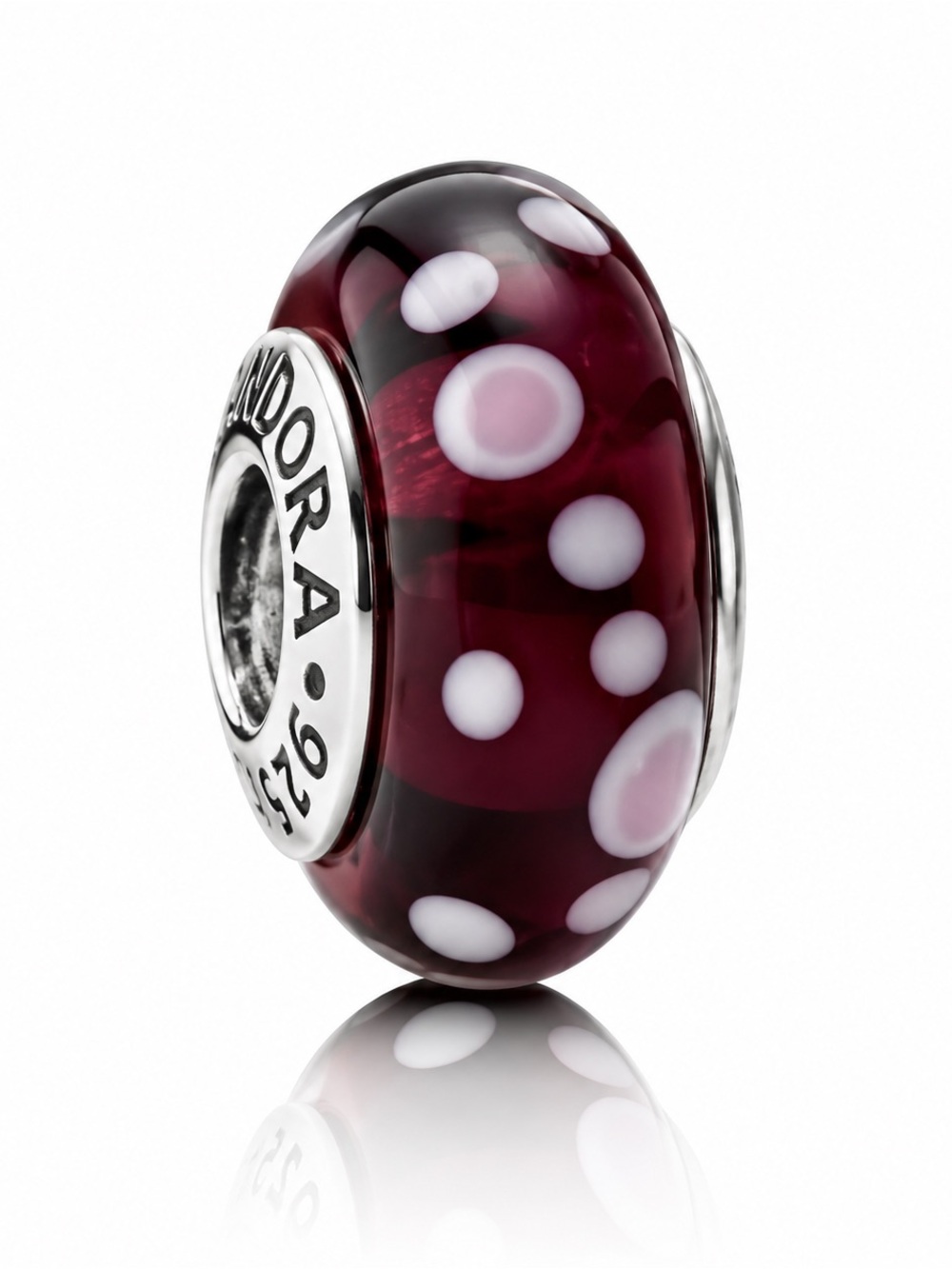 Rare Retired Pandora Purple & White Bubble Murano Glass Charm Silver 925